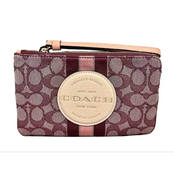 COACH DEMPSEY LARGE CORNER ZIP WRISTLET WALLET SIGNATURE JACQUARD COACH PATCH - Picture 4 of 7